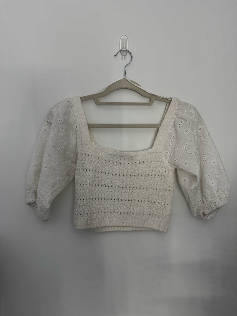 ZARA White Crochet Puff Sleeve Crop Top - Picture 4 of 4